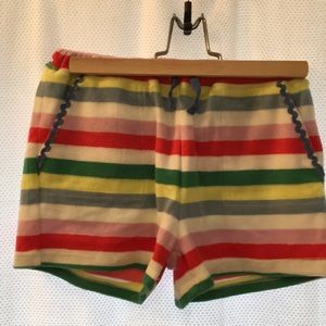 Mini Boden girls towel rainbow striped shorts